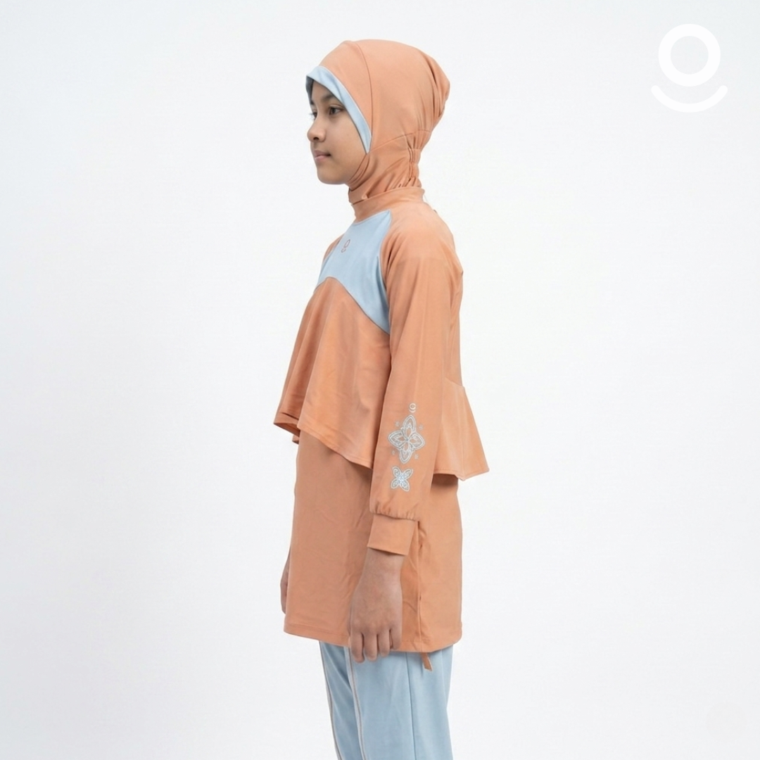 Baju Renang Anak Muslimah - MARLIN DS-LB (DARK SALMON - LIGHT BLUE)