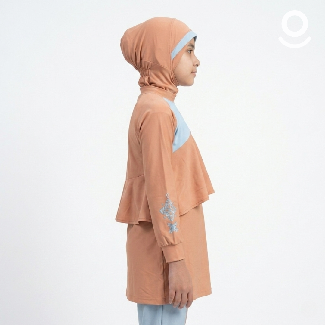 Baju Renang Anak Muslimah - MARLIN DS-LB (DARK SALMON - LIGHT BLUE)