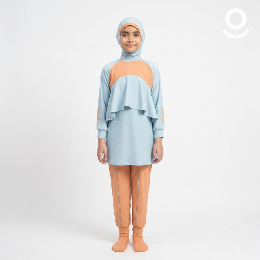 Baju Renang Anak Muslimah - MARLIN LB-DS (LIGHT BLUE - DARK SALMON)