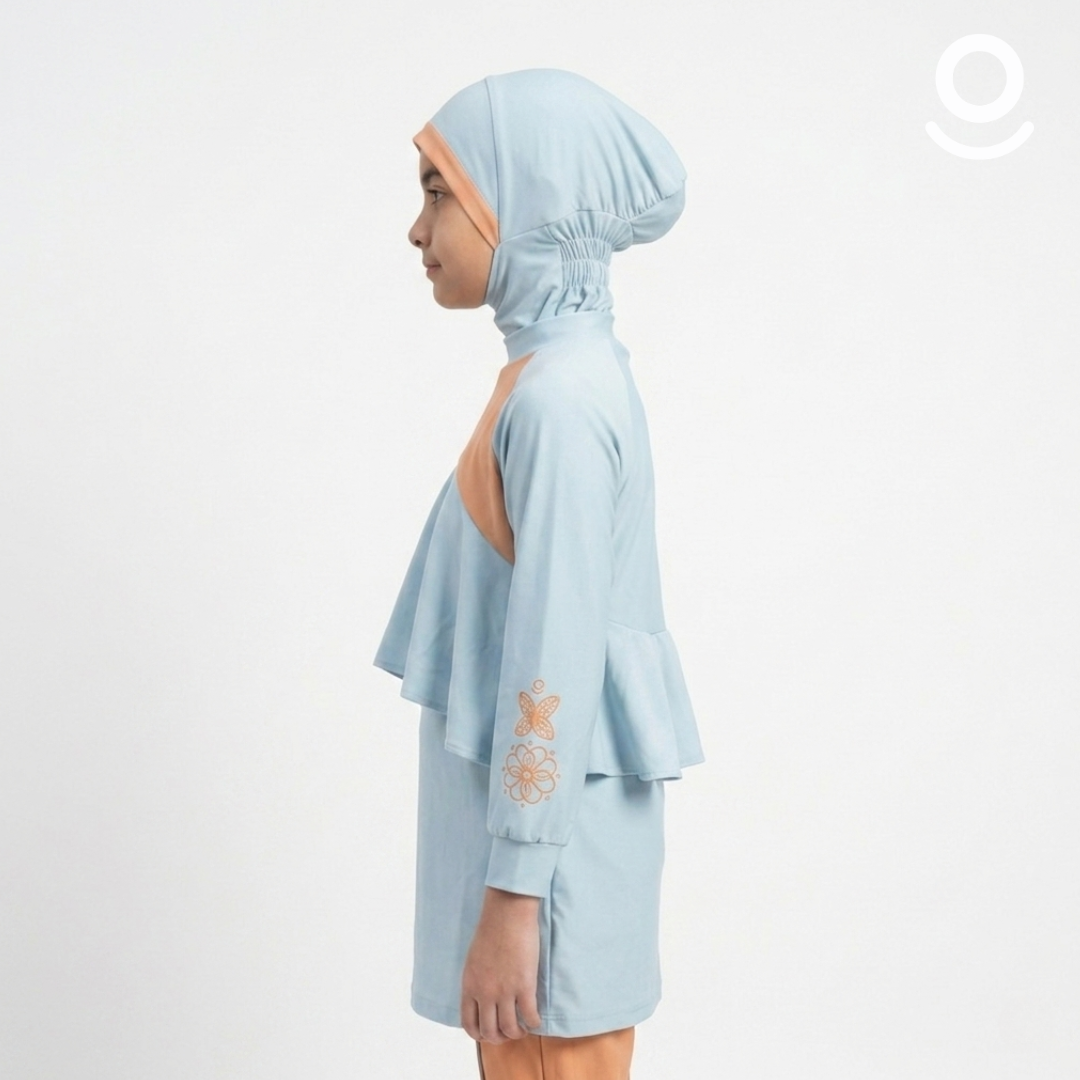 Baju Renang Anak Muslimah - MARLIN LB-DS (LIGHT BLUE - DARK SALMON)
