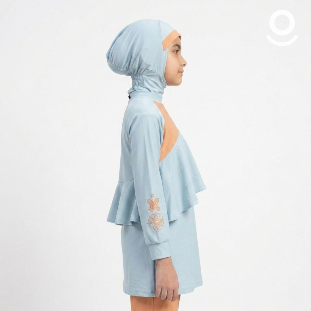 Baju Renang Anak Muslimah - MARLIN LB-DS (LIGHT BLUE - DARK SALMON)
