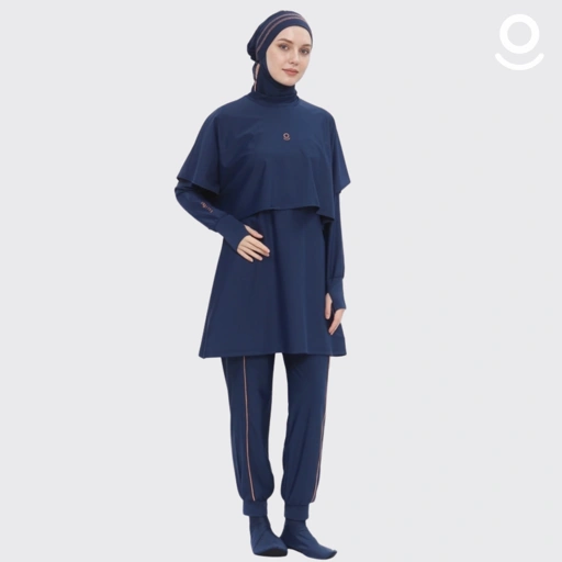 Image of Baju Renang Muslimah Premium Syar'i - 6SHARK NV-DS A LINE (NAVY - DARK SALMON)