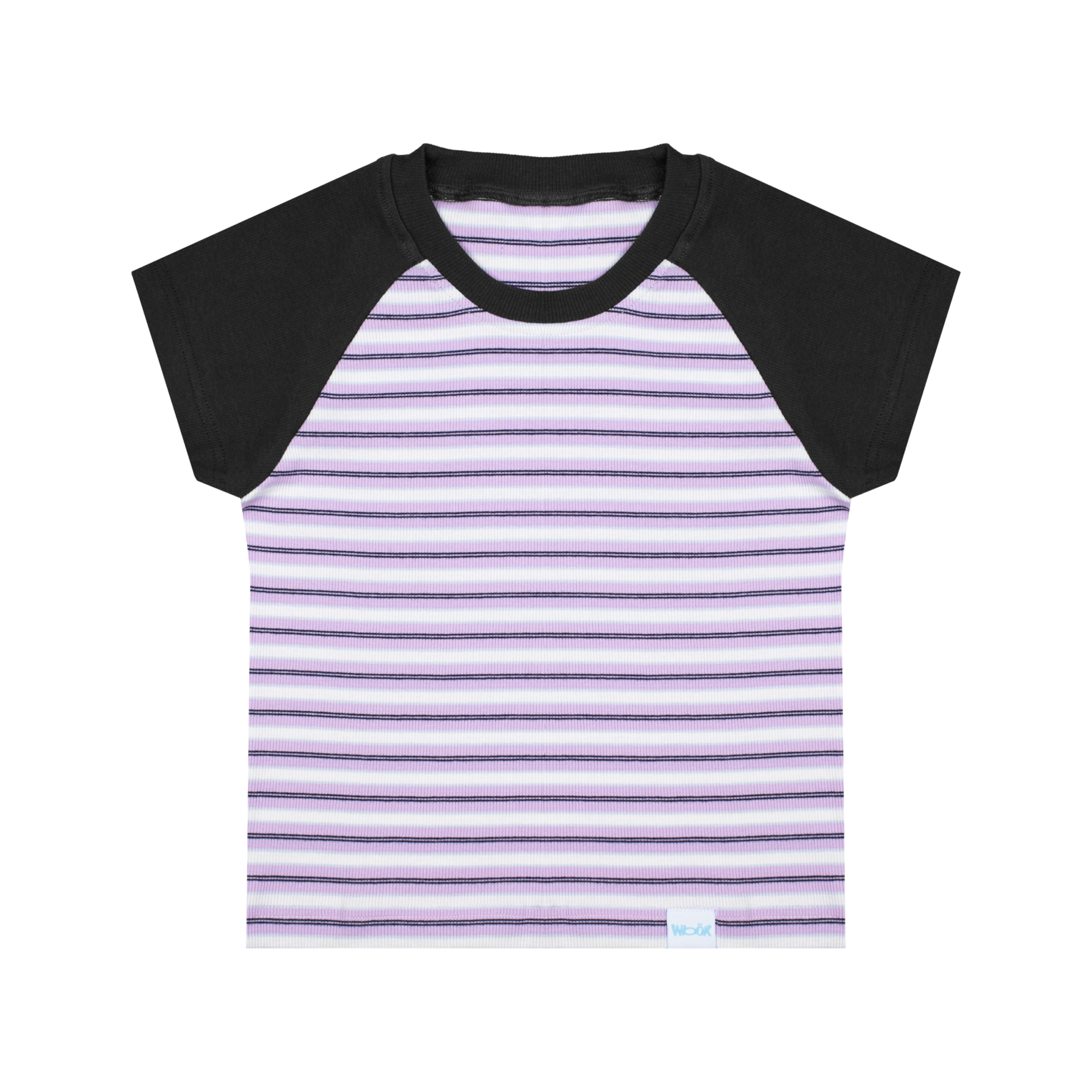Rory Raglan Fitted Tee in Purple Stripes - Dark Grey