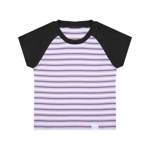 Rory Raglan Fitted Tee in Purple Stripes - Dark Grey