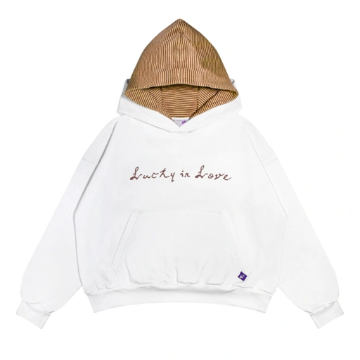 Image of Denzel - Double Hoodie Lucky White Yellow stripe