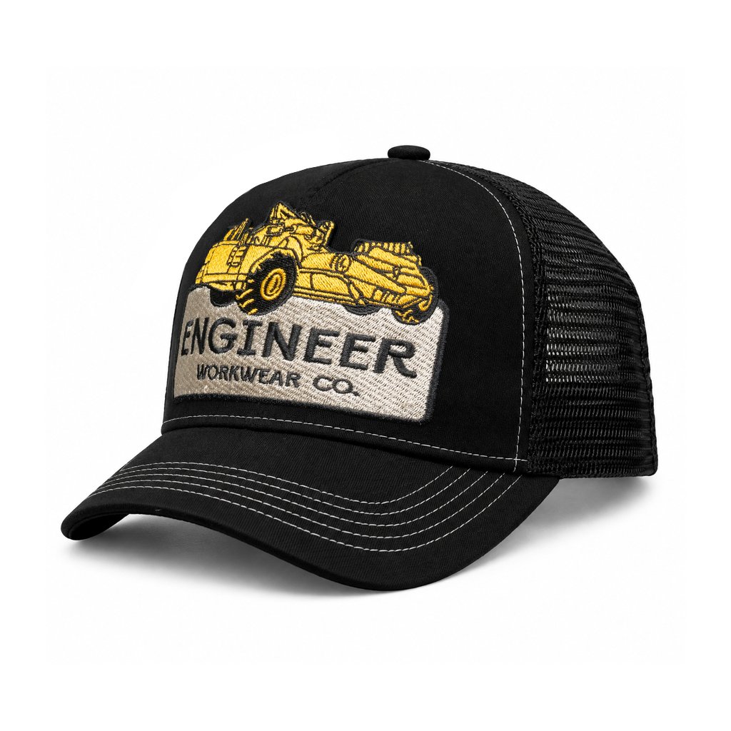 Engineer Workwear - Crawler Trucker Caps - Patch Bordir | Topi Trucker Hitam Unisex All Size