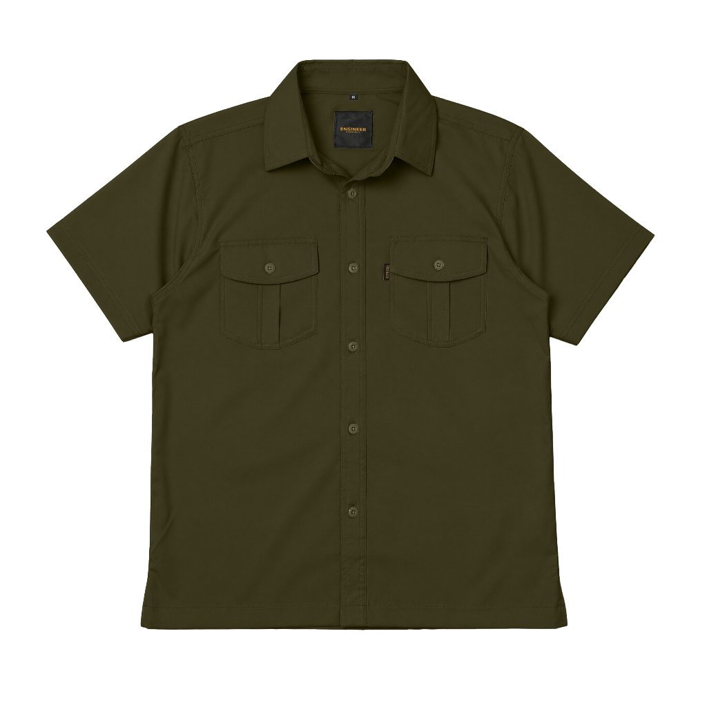 Engineer Workwear Refrige Olive Quickdry Workshirt Hijau Pekat Kemeja Pria Mudah Kering dan Ringan