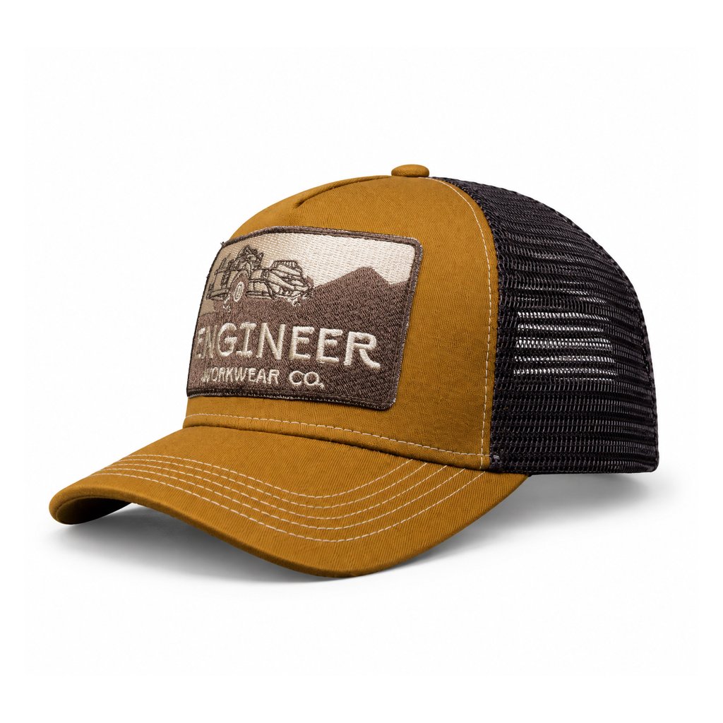 Engineer Workwear - Tread Trucker Caps - Patch Bordir | Topi Trucker Brown Unisex All Size