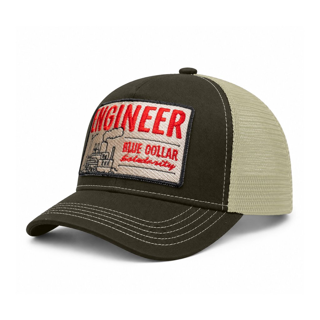 Engineer Workwear - Foundry Trucker Caps - Patch Bordir | Topi Trucker Olive Unisex All Size