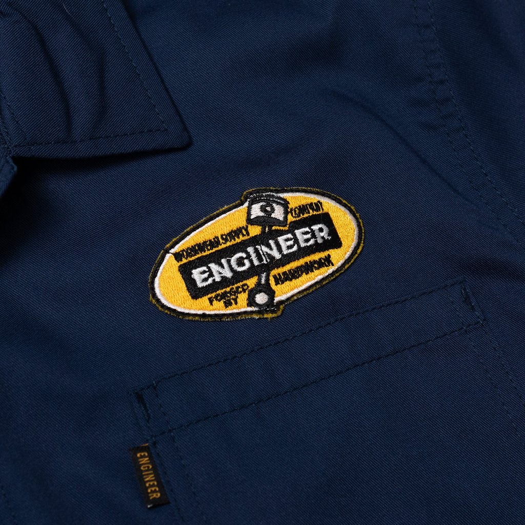 Engineer Workwear Alloy Open Collar Workshirt Navy Biru Dongker Kemeja Pria American Drill Patch Bordir Kerah Lebar