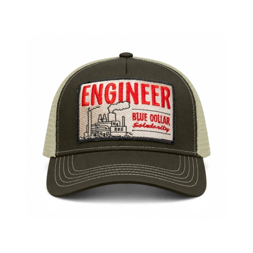 Engineer Workwear - Foundry Trucker Caps - Patch Bordir | Topi Trucker Olive Unisex All Size