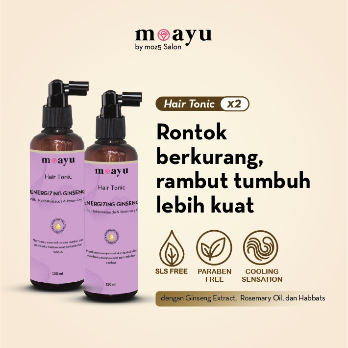 [2PCS] MOAYU Hair Tonic Energizing Ginseng with Habbats 250ml, Hair Tonic Anti Rontok, Menguatkan Akar Rambut, Scalp Care Rambut Berhijab, Rambut Lebih Tebal & Bervolume
