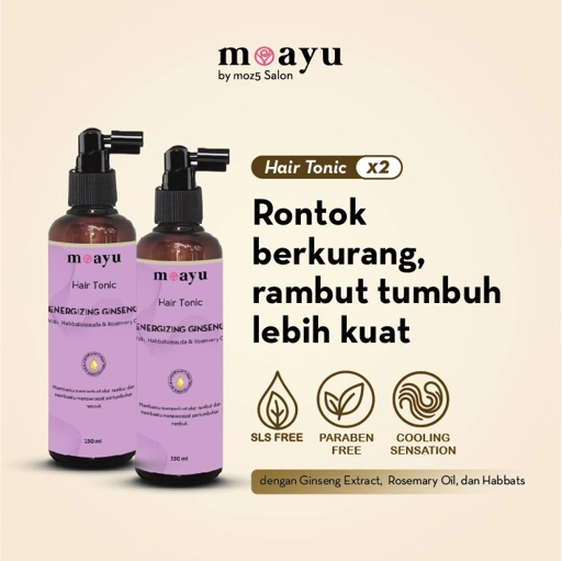 [2PCS] MOAYU Hair Tonic Energizing Ginseng with Habbats 250ml, Hair Tonic Anti Rontok, Menguatkan Akar Rambut, Scalp Care Rambut Berhijab, Rambut Lebih Tebal & Bervolume