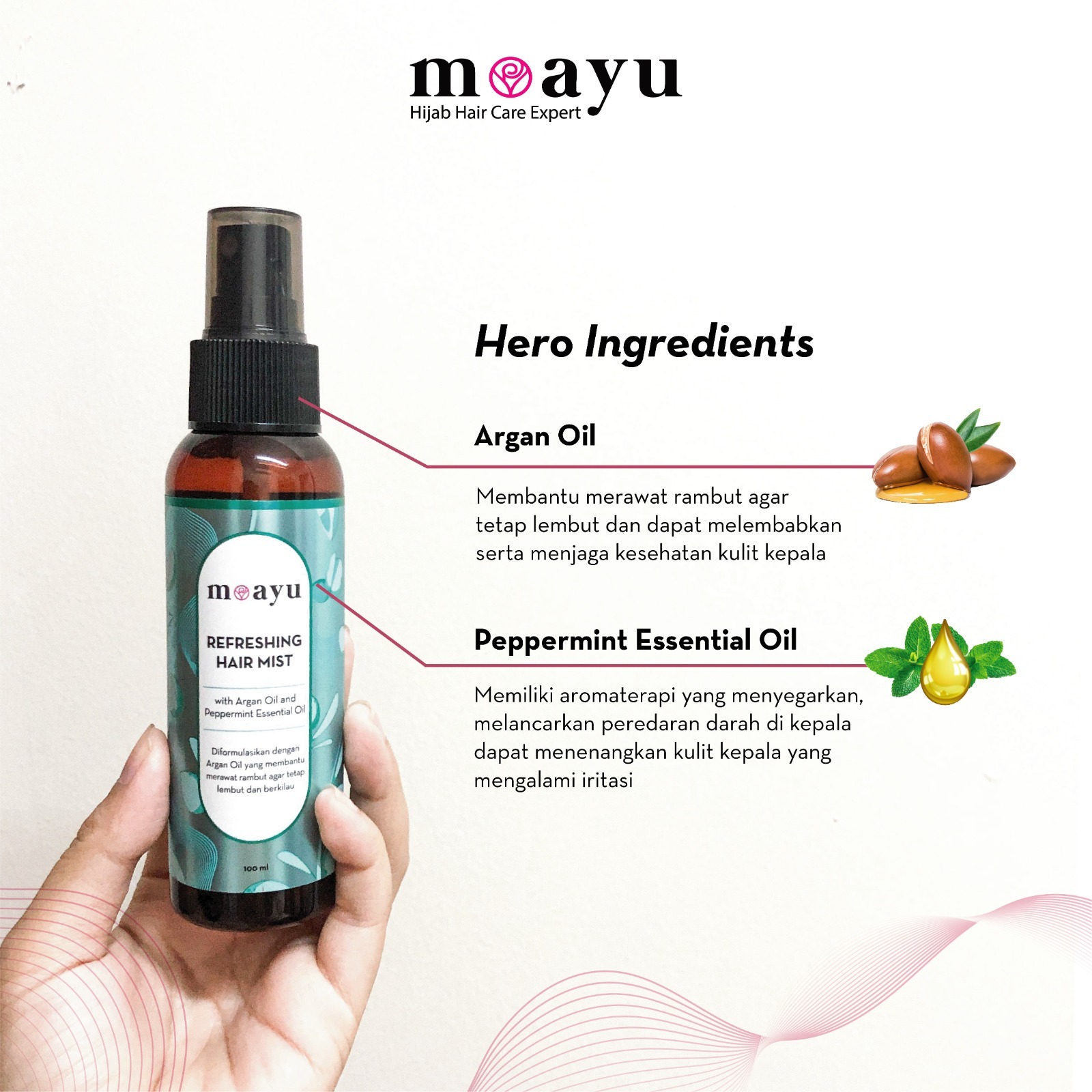 MOAYU Refreshing Hair Mist 100ml | Hair Mist untuk Melembutkan Rambut, Mengurangi Kusut, Menyegarkan & Memudahkan Penataan