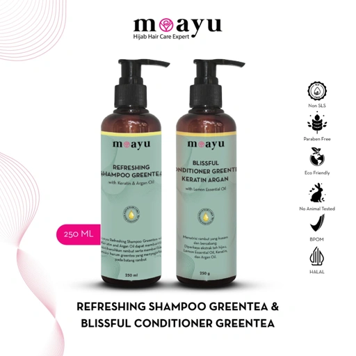 Image of Moayu Refreshing Greentea Keratin Argan Shampoo dan Conditioner 250ml - Perawatan Rambut Anti Lepek dan Berminyak