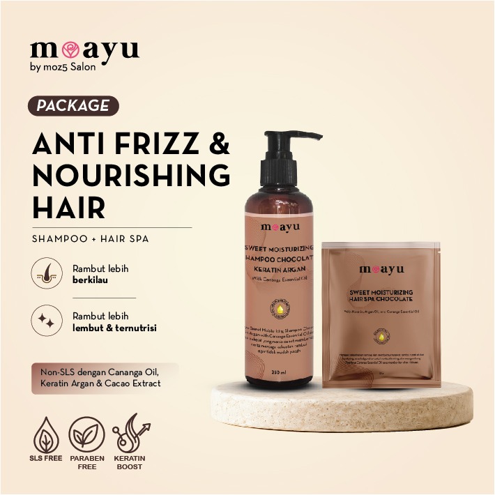 [BUNDLING] MOAYU Anti Frizz & Nourishing Hair Package - Paket Shampoo dan Hair Spa - Perawatan Rambut Berhijab, Kering, Rusak & Bercabang