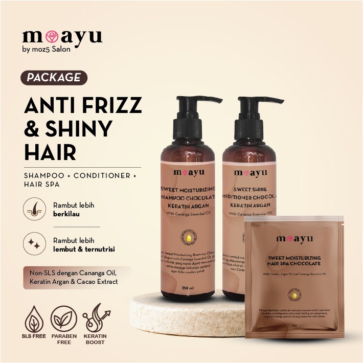 [BUNDLING] MOAYU Anti Frizz & Shiny Hair Package - Paket Shampoo, Conditioner & Hair Spa, Perawatan Rambut Berhijab, Kering, Rusak & Bercabang
