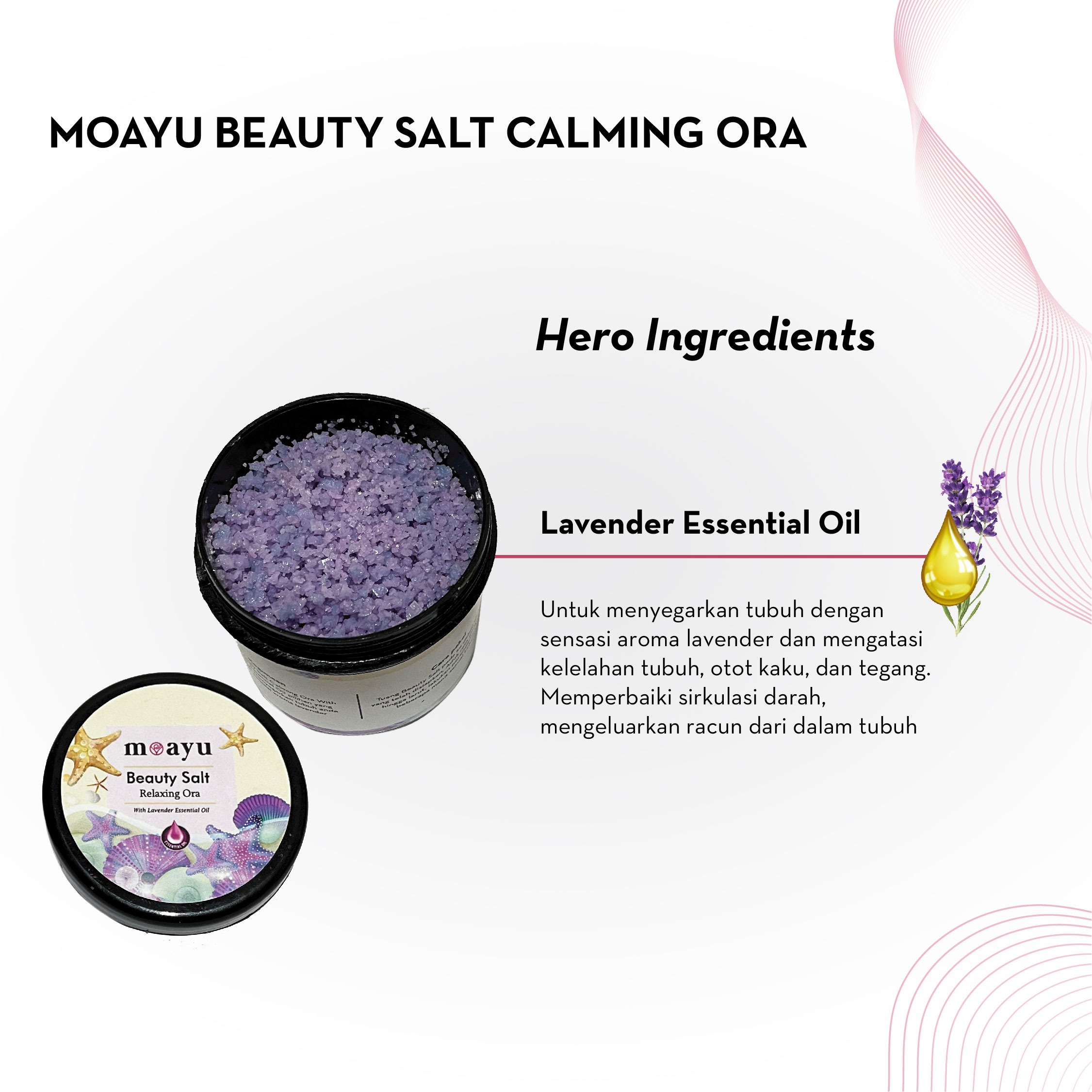 MOAYU Beauty Salt Relaxing Ora Lavender 150gr, Garam Rendam Kaki & Tubuh, Membantu Relaksasi Tubuh & Pikiran, Melembapkan & Melembutkan Kulit
