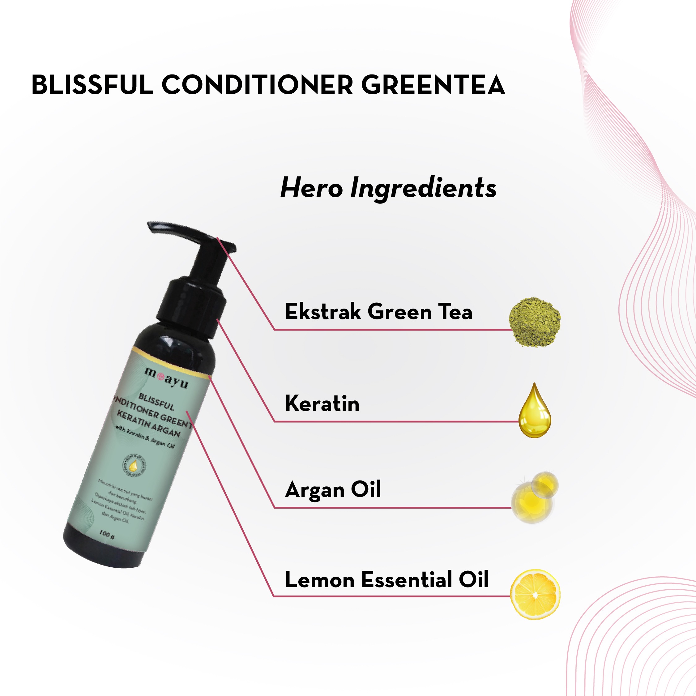MOAYU Refreshing Green Tea Keratin Argan Conditioner 100 ml, Perawatan Rambut Sehat, Melembutkan, Melembapkan & Menutrisi Rambut