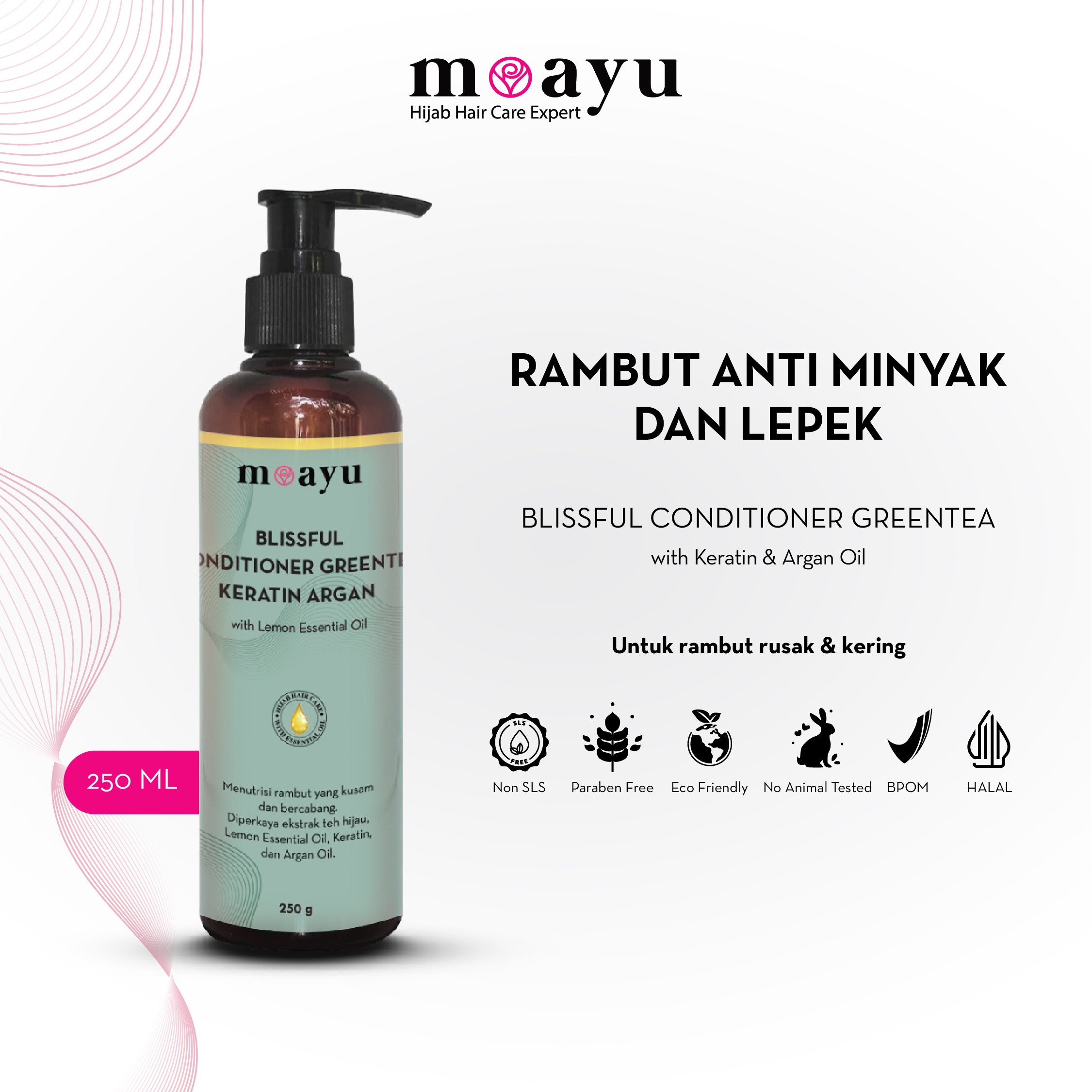 Moayu Refreshing Greentea Keratin Argan Shampoo dan Conditioner 250ml - Perawatan Rambut Anti Lepek dan Berminyak