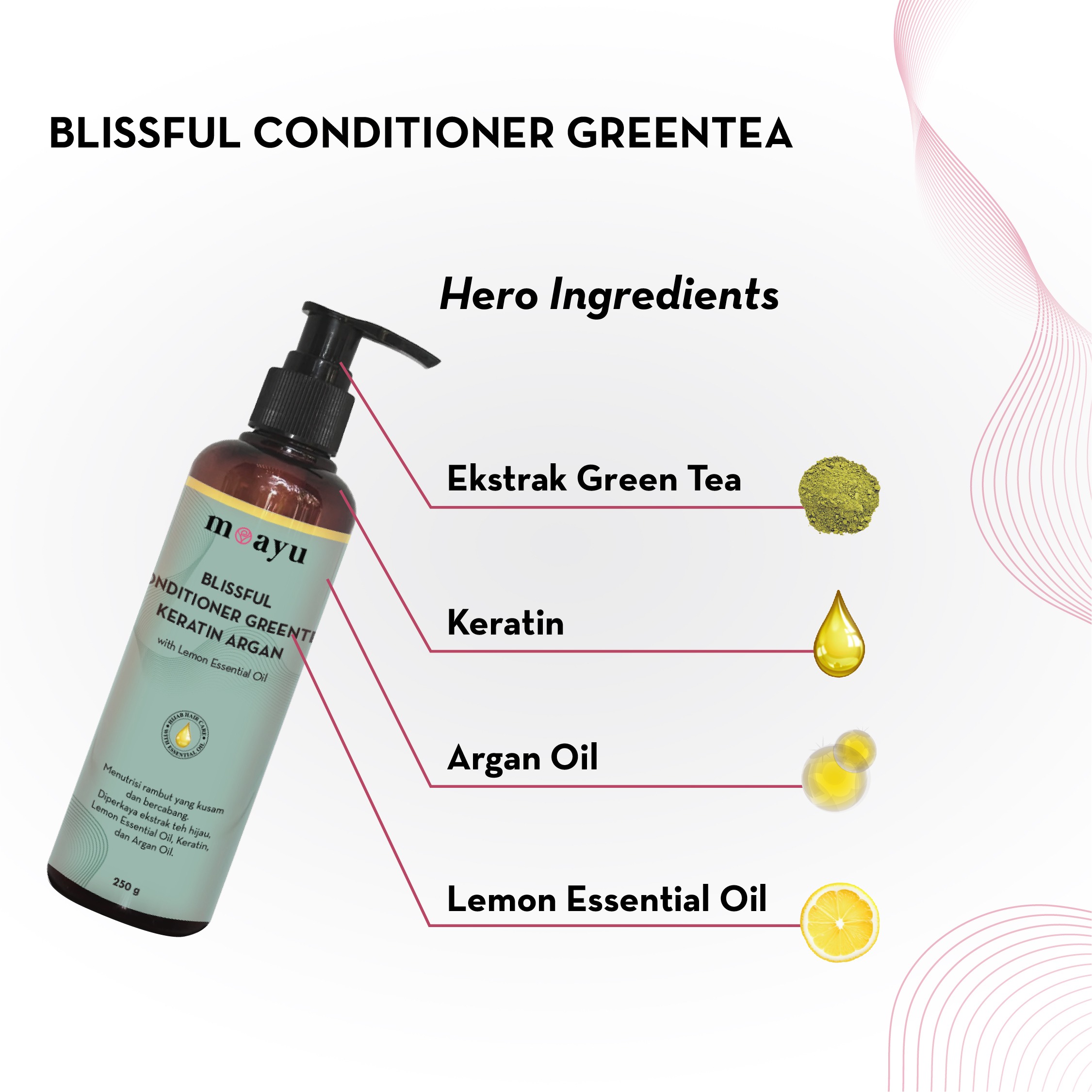 MOAYU Refreshing Green Tea Keratin Argan Conditioner 250 ml, Perawatan Rambut Sehat, Melembutkan, Melembapkan & Menutrisi Rambut