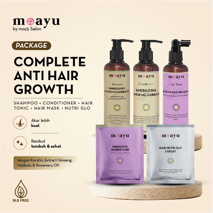 MOAYU Complete Hair Growth Package, Paket Perawatan Rambut Rontok Berhijab untuk Membantu Mengurangi Kerontokan, Menguatkan Akar Rambut, Menutrisi Kulit Kepala & Rambut Tampak Lebih Tebal