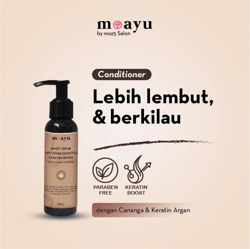 MOAYU Sweet Shine Chocolate Keratin Argan Conditioner 100 ml, Conditioner Rambut Berhijab, Melembutkan, Menghaluskan & Menutrisi Rambut Rusak dan Kering