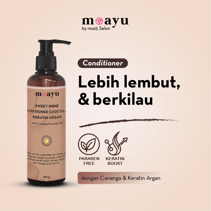 Moayu Sweet Shine Chocolate Keratin Argan Conditioner 250 ml, Conditioner Rambut Berhijab, Melembutkan, Menghaluskan & Menutrisi Rambut Rusak dan Kering
