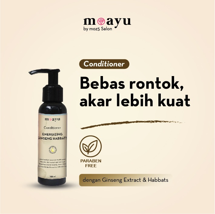 MOAYU Conditioner Energizing Ginseng Habbats, Conditioner Anti Rontok dengan Keratin, Argan Oil & Ginseng, Menguatkan Batang Rambut Berhijab