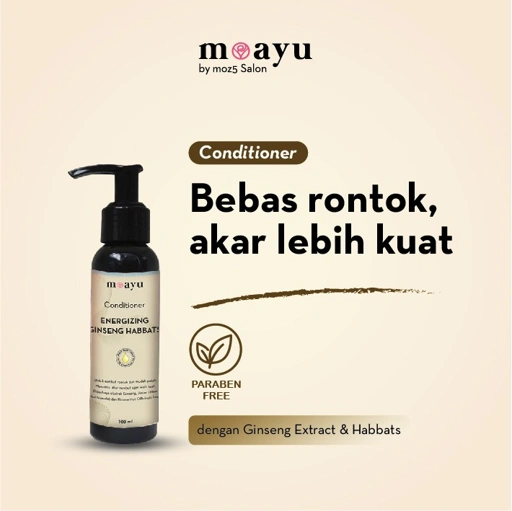 MOAYU Conditioner Energizing Ginseng Habbats, Conditioner Anti Rontok dengan Keratin, Argan Oil & Ginseng, Menguatkan Batang Rambut Berhijab