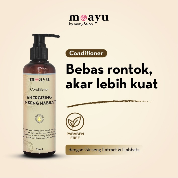 MOAYU Conditioner Energizing Ginseng Habbats, Conditioner Anti Rontok dengan Keratin, Argan Oil & Ginseng, Menguatkan Batang Rambut Berhijab