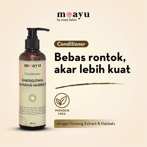 MOAYU Conditioner Energizing Ginseng Habbats, Conditioner Anti Rontok dengan Keratin, Argan Oil & Ginseng, Menguatkan Batang Rambut Berhijab