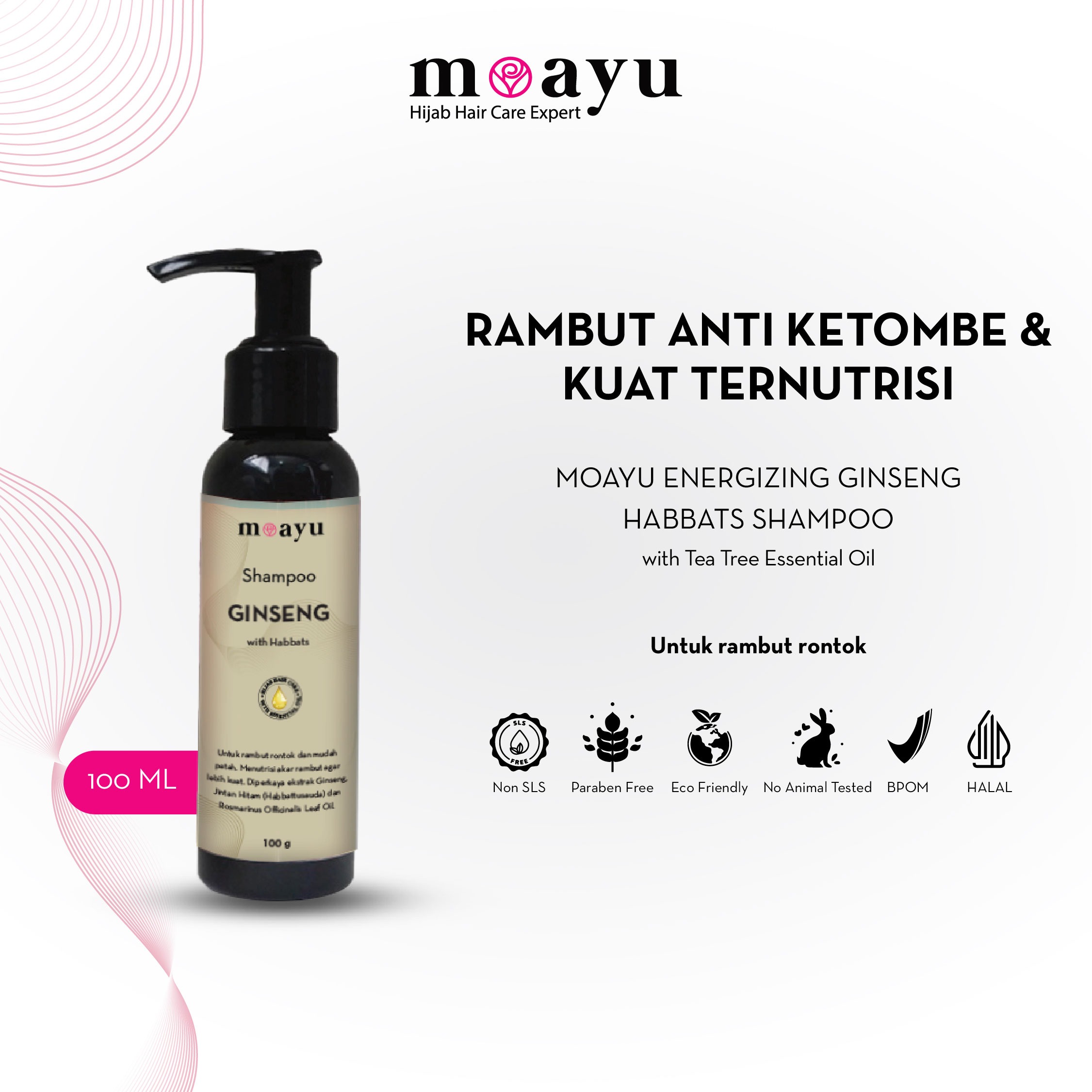 [SLS FREE] Shampoo Energizing Ginseng with Habbats 100ml by MOAYU - Untuk Rambut Anti Rontok, Patah dan Rapuh