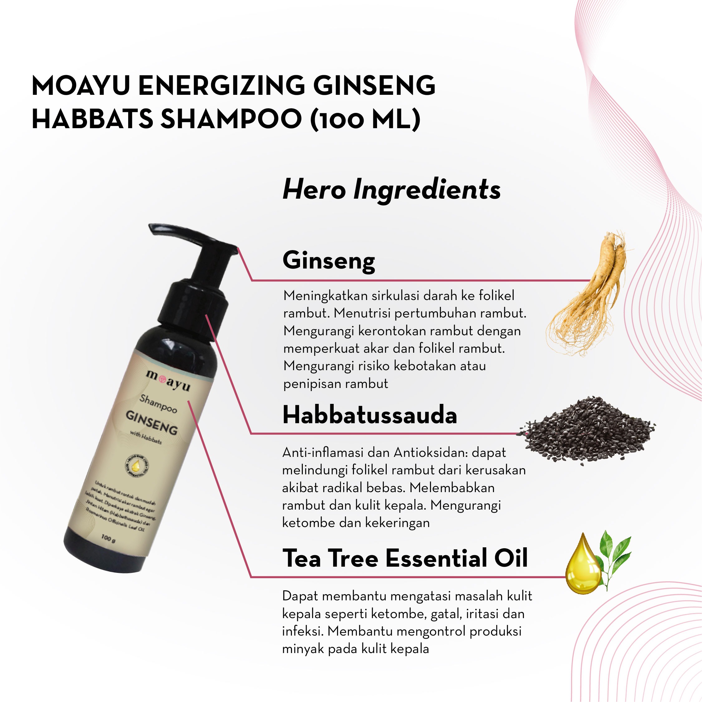 [SLS FREE] Shampoo Energizing Ginseng with Habbats 100ml by MOAYU - Untuk Rambut Anti Rontok, Patah dan Rapuh