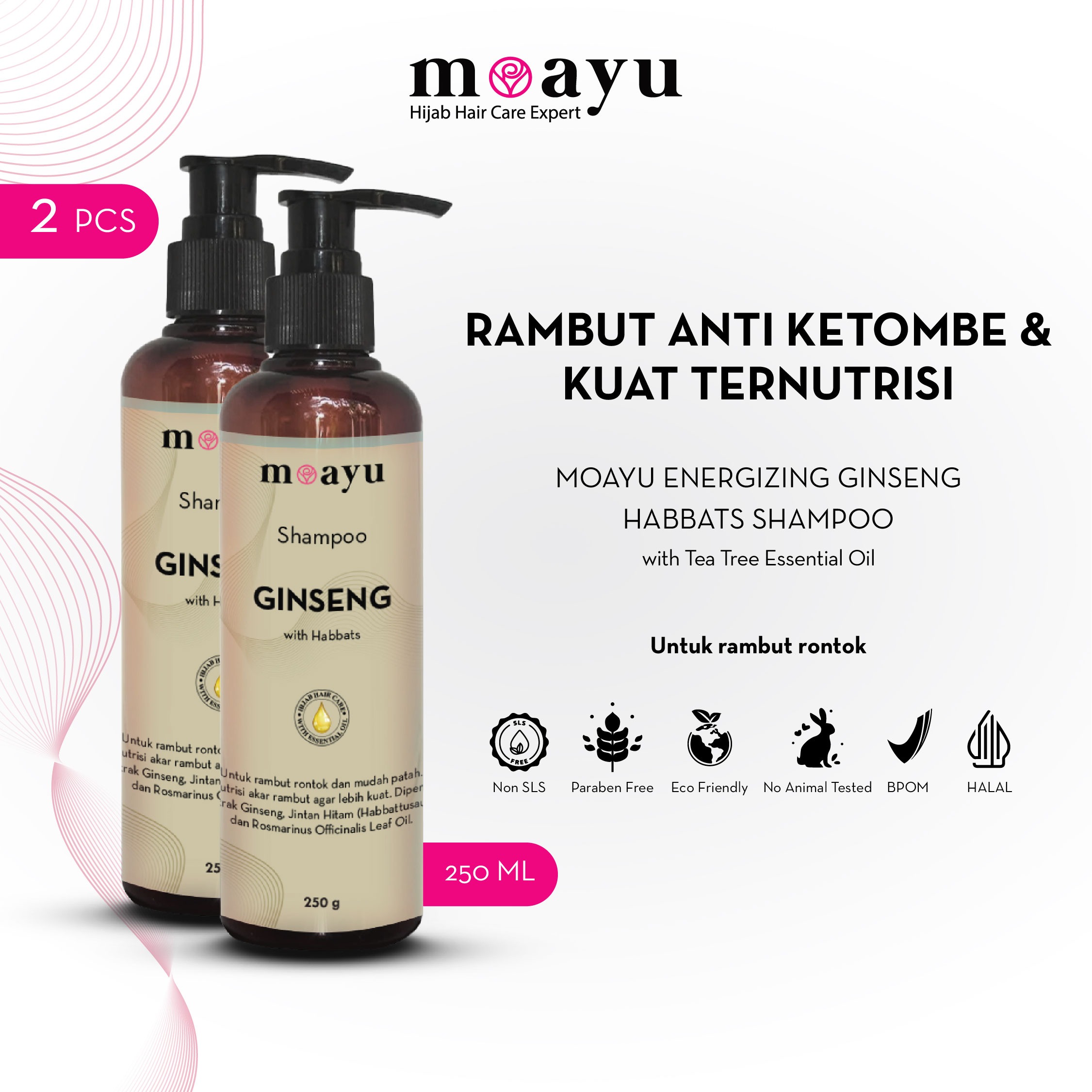 [2PCS] SLS FREE Shampoo Ginseng With Habbats 250ml by MOAYU - Perawatan Rambut Rontok dan Parah