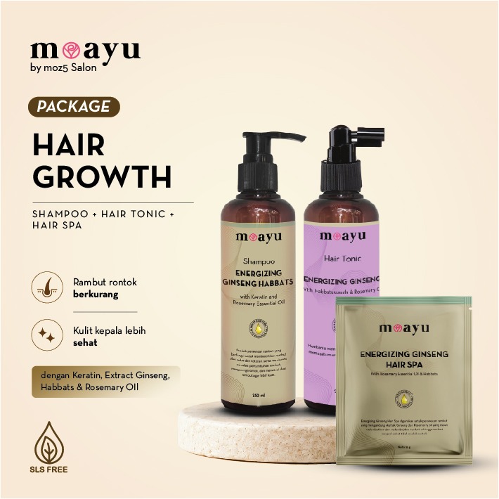 [BUNDLING] MOAYU Hair Growth Package, Non SLS, Halal, Perawatan Rambut Rontok, Menipis serta Menutrisi & Menguatkan Akar Rambut, Berhijab