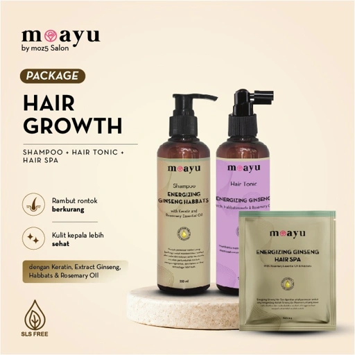 [BUNDLING] MOAYU Hair Growth Package, Non SLS, Halal, Perawatan Rambut Rontok, Menipis serta Menutrisi & Menguatkan Akar Rambut, Berhijab