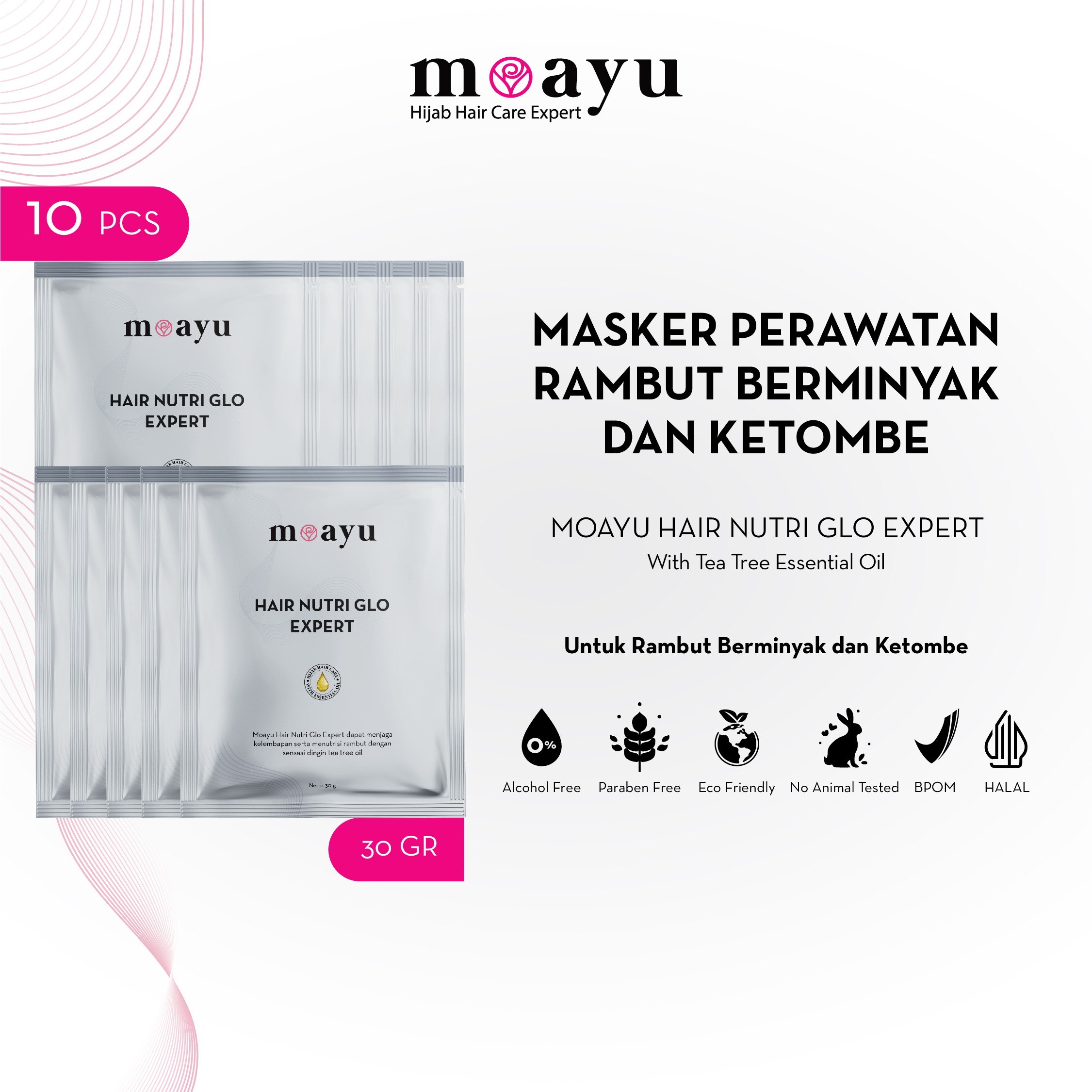 Moayu Box of Hairpiness Hair Nutri Glo Expert (isi 10 pcs) - Paket Masker Rambut