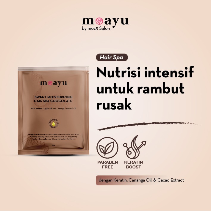 Moayu Sweet Shine Chocolate Keratin Argan Hair Spa 55gr, Hair Mask Keratin & Argan Oil, Melembapkan, Menutrisi, Menghaluskan Rambut Kering, Rusak & Berhijab