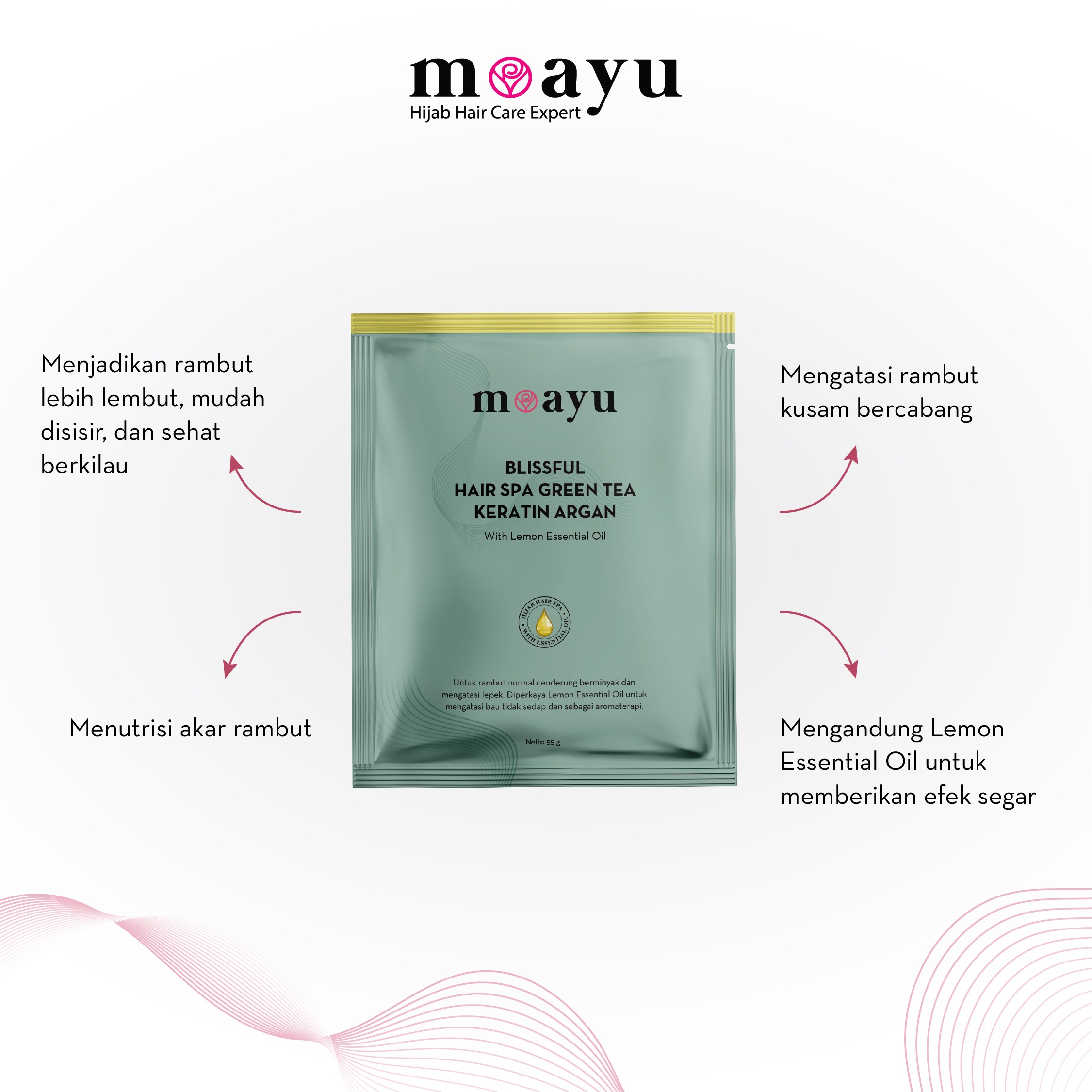 MOAYU Refreshing Hair Spa Green Tea Keratin Argan 55g - Masker Perawatan Rambut Sehat, Lembut & Berkilau