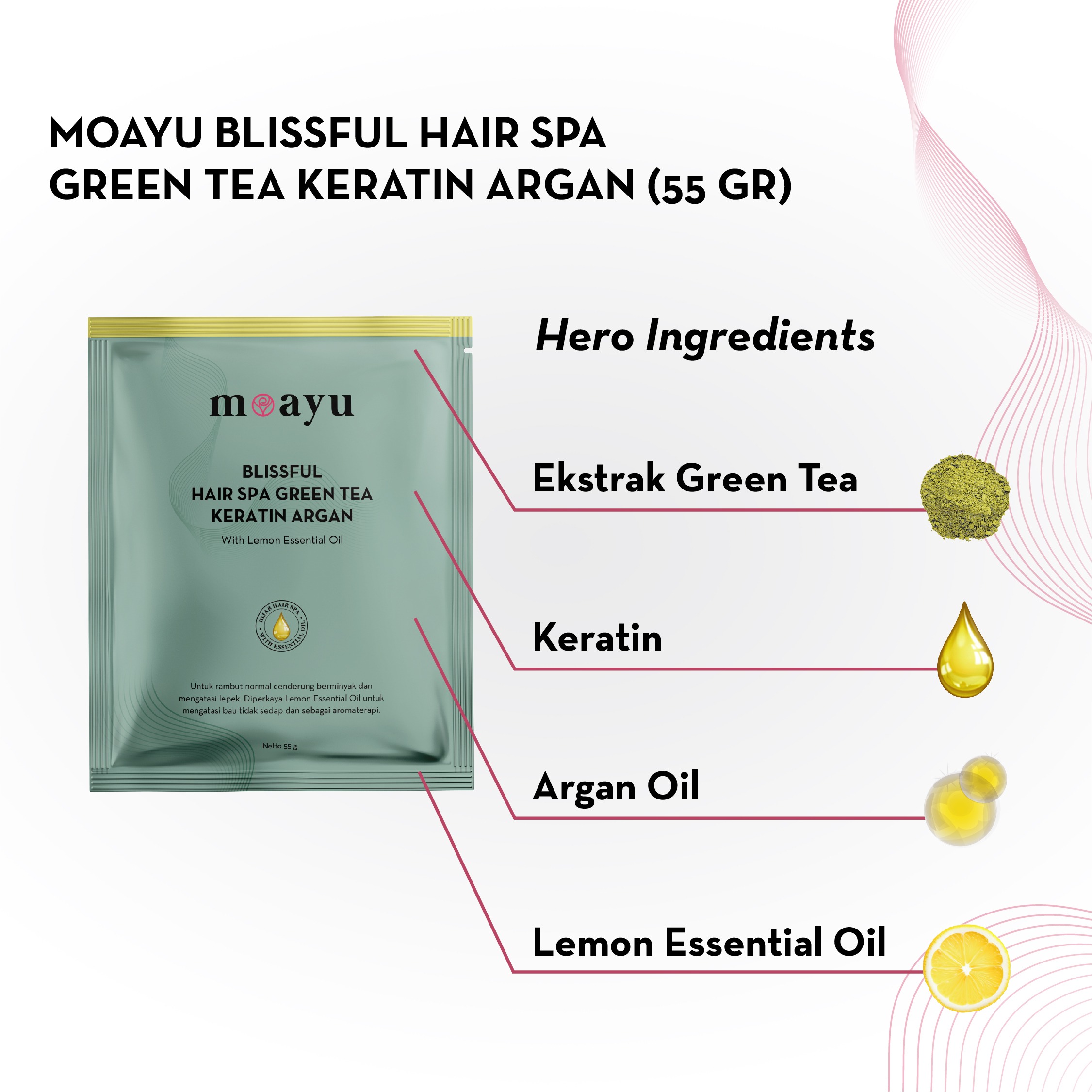 MOAYU Refreshing Hair Spa Green Tea Keratin Argan 55g - Masker Perawatan Rambut Sehat, Lembut & Berkilau