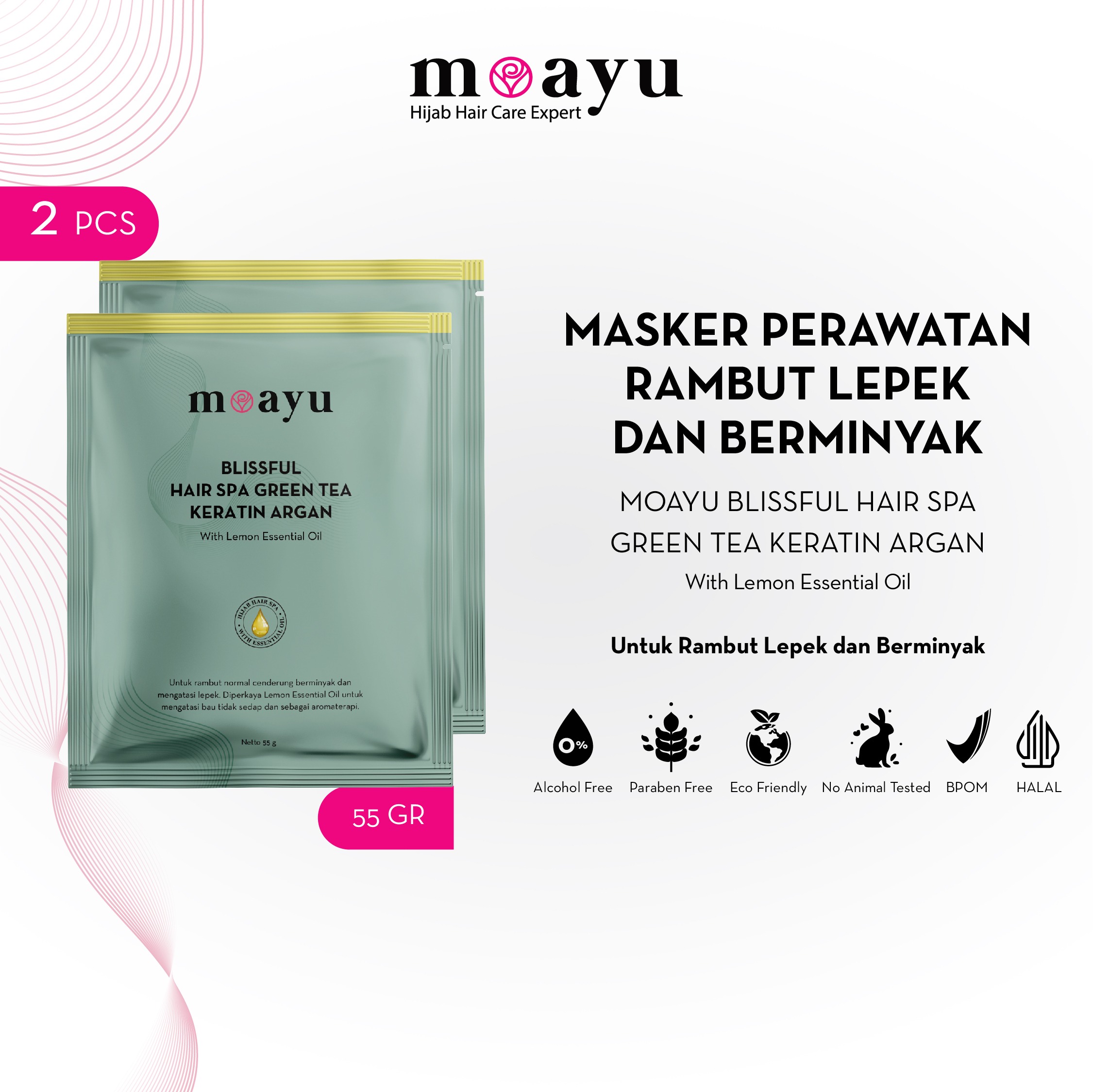 [2 pcs] Moayu Blissful Green Tea Hair Spa 55 g - Masker Rambut