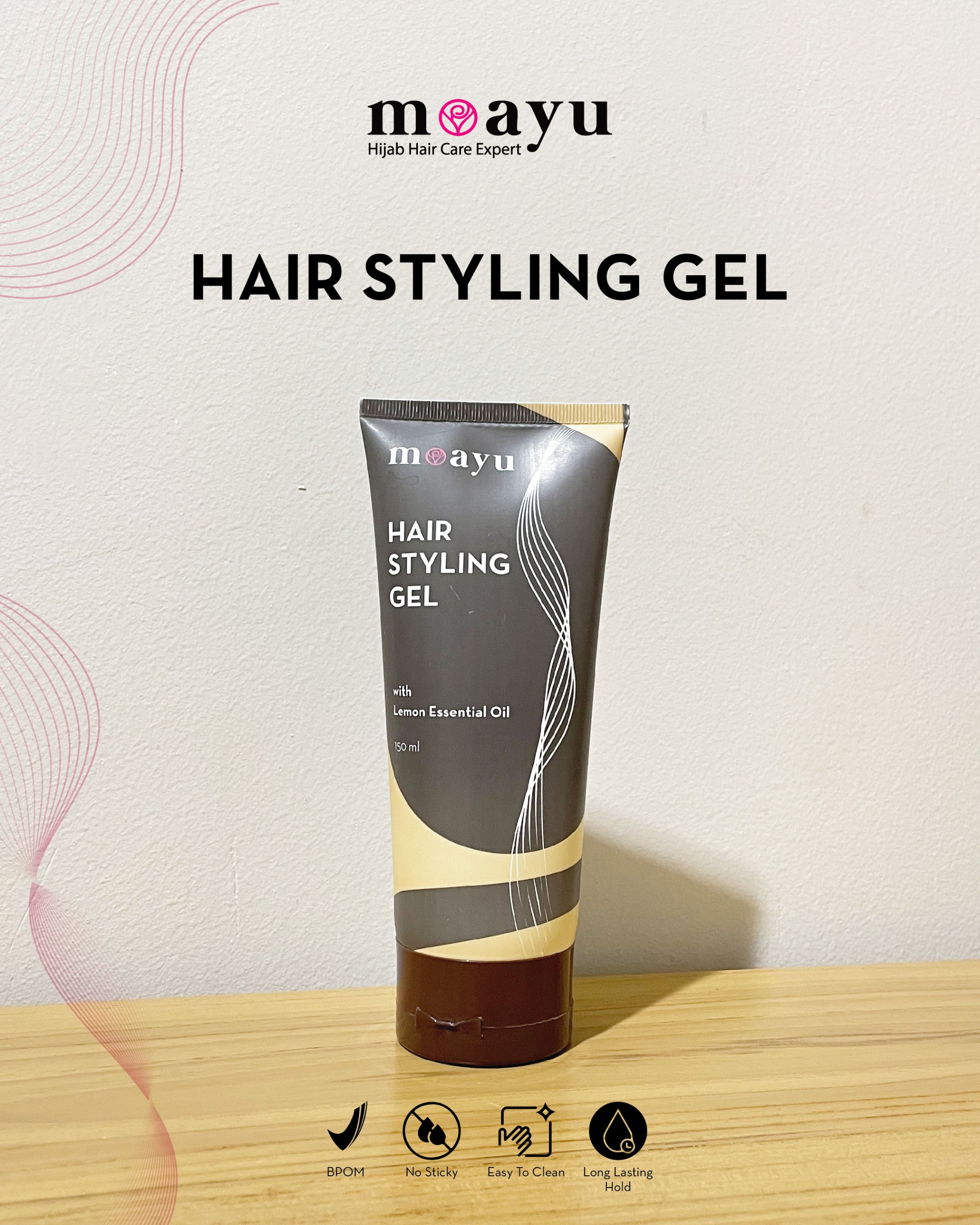 Hair Styling Gel with Lemon Essential Oil, Argan Oil & Pro-Vitamin B5 150ml by MOAYU - Gel Penata Bentuk Rambut