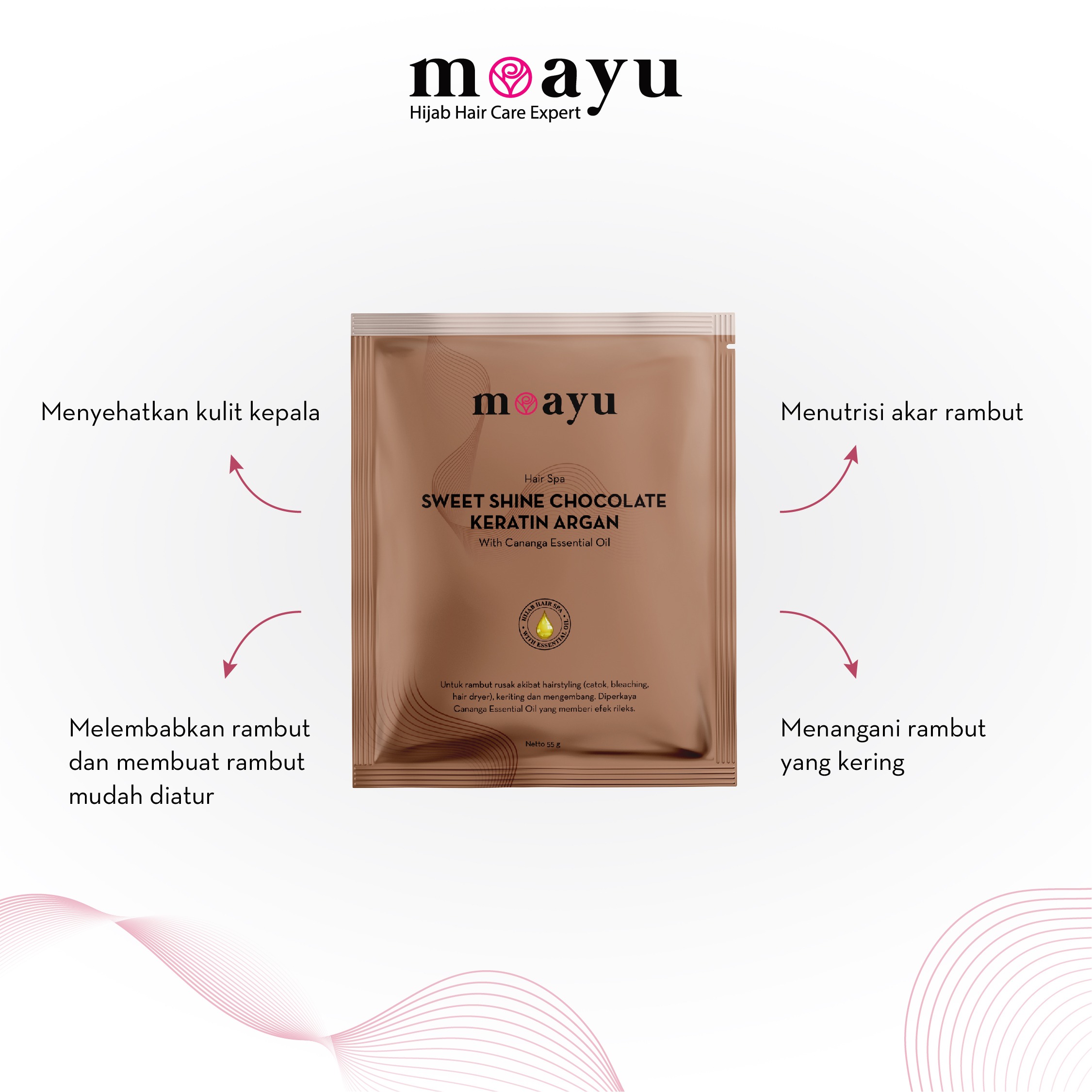 Moayu Sweet Shine Chocolate Keratin Argan Hair Spa 55gr, Hair Mask Keratin & Argan Oil, Melembapkan, Menutrisi, Menghaluskan Rambut Kering, Rusak & Berhijab
