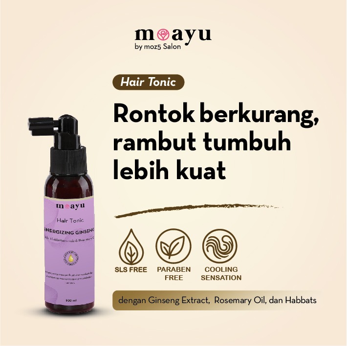 MOAYU Hair Tonic Energizing Ginseng with Habbats 100ml, Hair Tonic Anti Rontok, Menguatkan Akar Rambut, Scalp Care Rambut Berhijab, Rambut Lebih Tebal & Bervolume