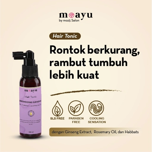 MOAYU Hair Tonic Energizing Ginseng with Habbats 100ml, Hair Tonic Anti Rontok, Menguatkan Akar Rambut, Scalp Care Rambut Berhijab, Rambut Lebih Tebal & Bervolume