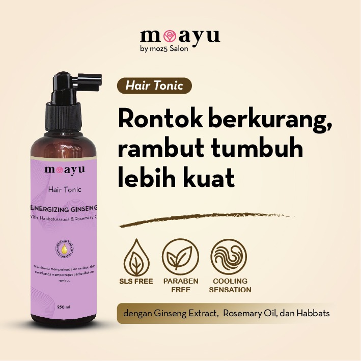 MOAYU Hair Tonic Energizing Ginseng with Habbats 250ml, Hair Tonic Anti Rontok, Menguatkan Akar Rambut, Scalp Care Rambut Berhijab, Rambut Lebih Tebal & Bervolume