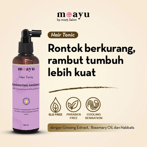 MOAYU Hair Tonic Energizing Ginseng with Habbats 250ml, Hair Tonic Anti Rontok, Menguatkan Akar Rambut, Scalp Care Rambut Berhijab, Rambut Lebih Tebal & Bervolume