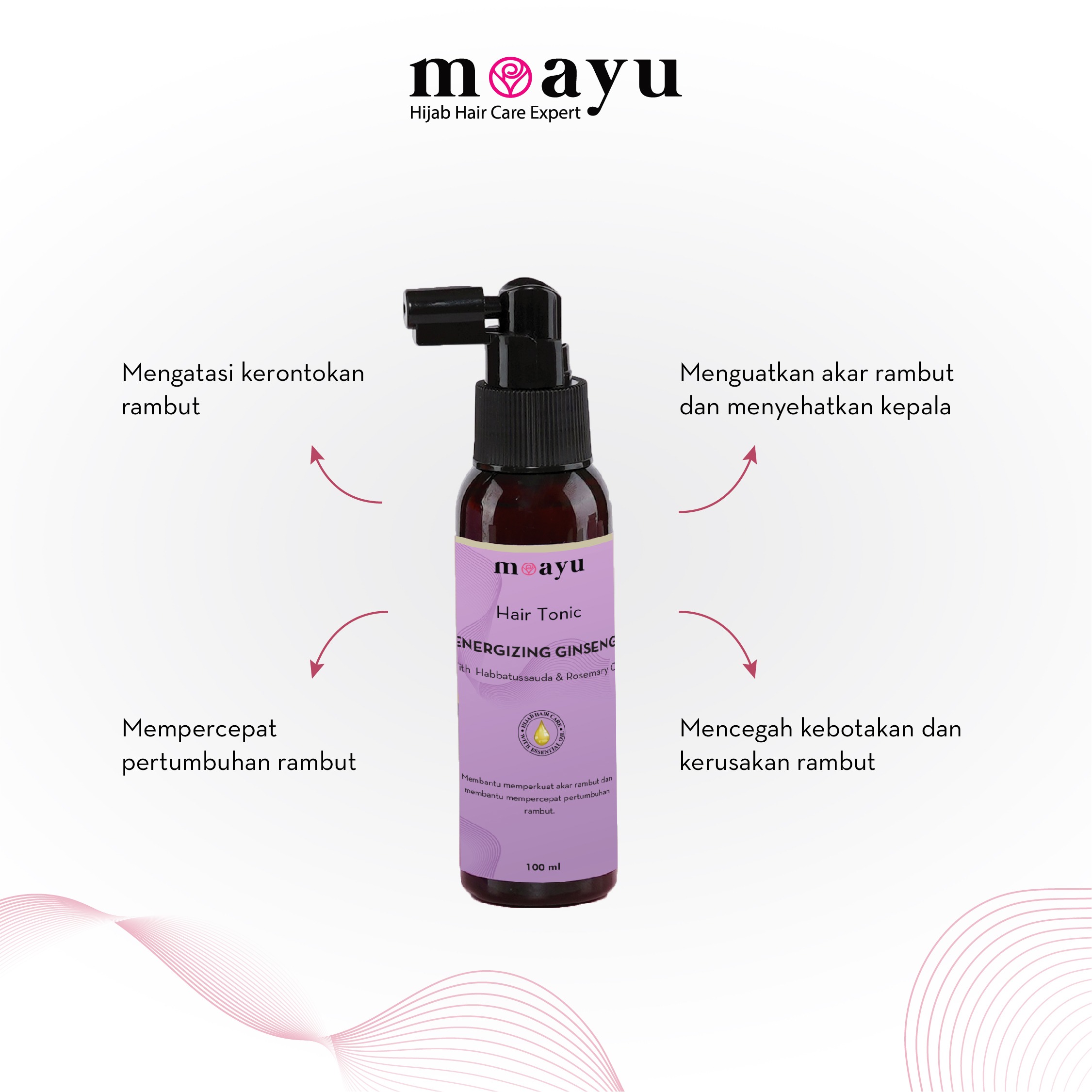 MOAYU Hair Tonic Energizing Ginseng with Habbats 100ml, Hair Tonic Anti Rontok, Menguatkan Akar Rambut, Scalp Care Rambut Berhijab, Rambut Lebih Tebal & Bervolume