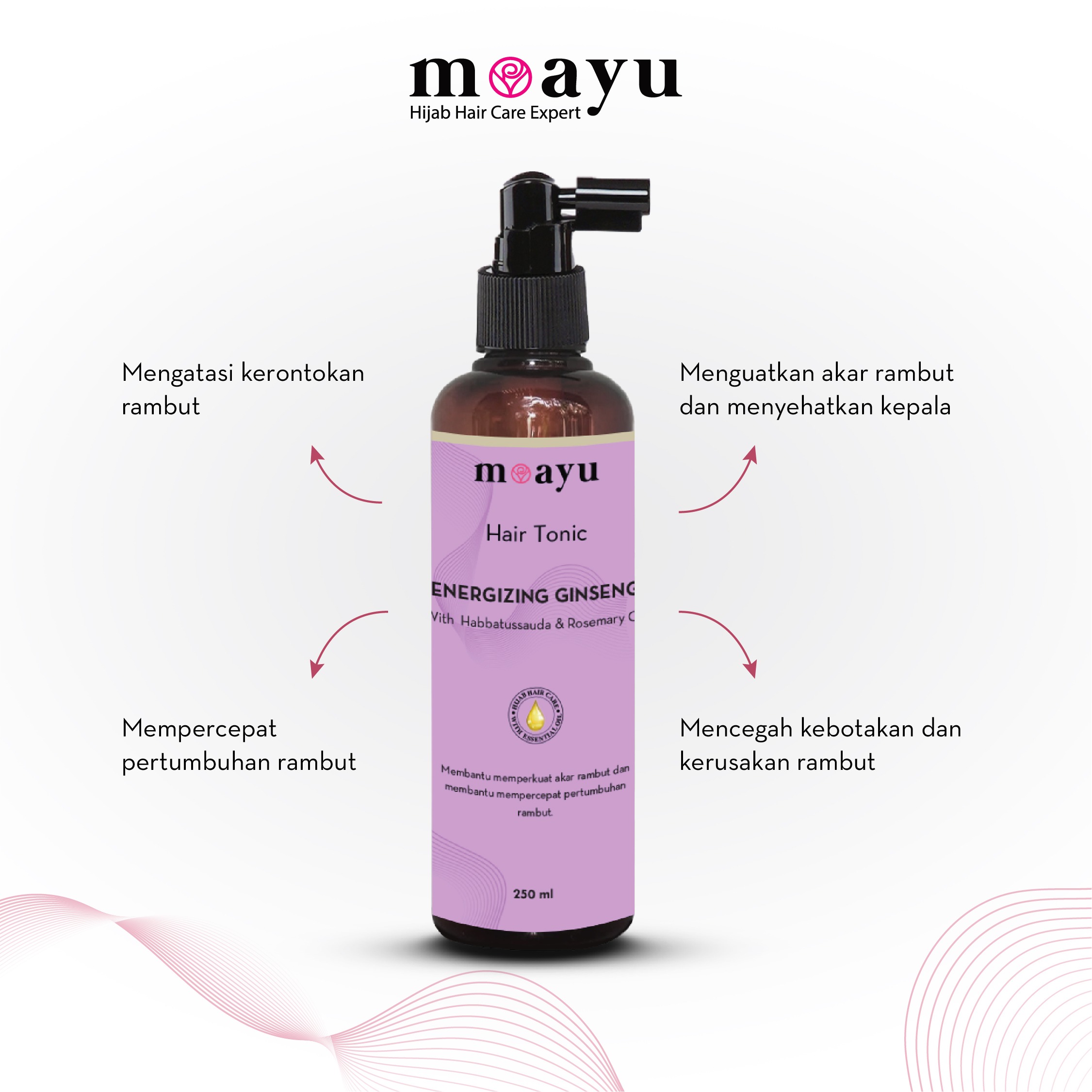 MOAYU Hair Tonic Energizing Ginseng with Habbats 250ml, Hair Tonic Anti Rontok, Menguatkan Akar Rambut, Scalp Care Rambut Berhijab, Rambut Lebih Tebal & Bervolume